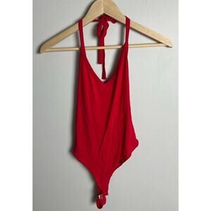 ASOS Red Halter Bodysuit Size 6 US / 10 UK Sleeveless Stretchy Clubwear Festival